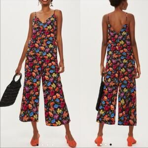 Topshop Retro Floral Print V Neck Wide Leg Jumpsuit 6